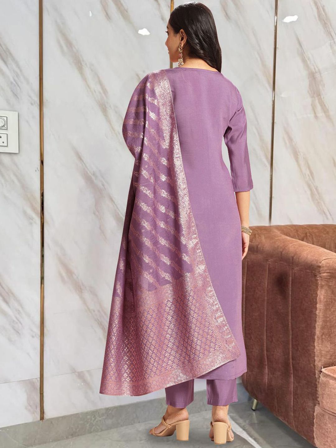Embroidery And Mirror Work Straight Kurta Set,