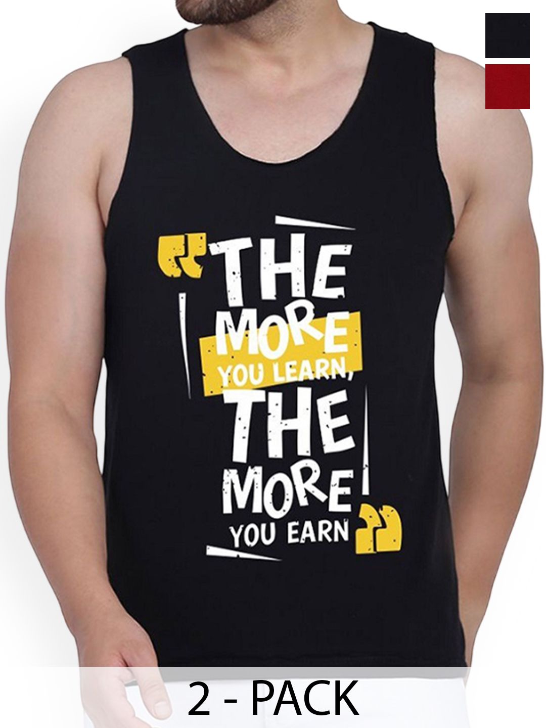 WOOSTRO Pack Of 2 Printed Combed Cotton Gym Vest RS26 CMB (MORE BLACK) (98 MAROON)-picture-14