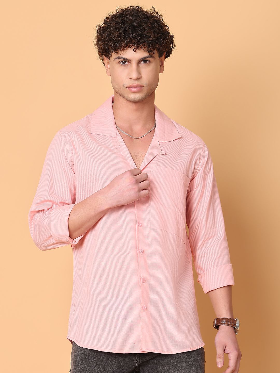 Tanip Men Cuban Collar Textured Cotton Casual Shirt-picture-25
