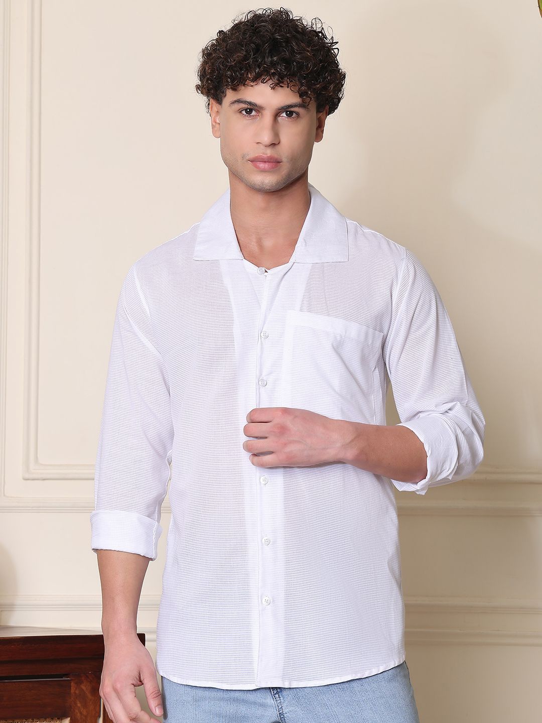 Tanip Men Cuban Collar Horizontal Striped Cotton Casual Shirt-image-21