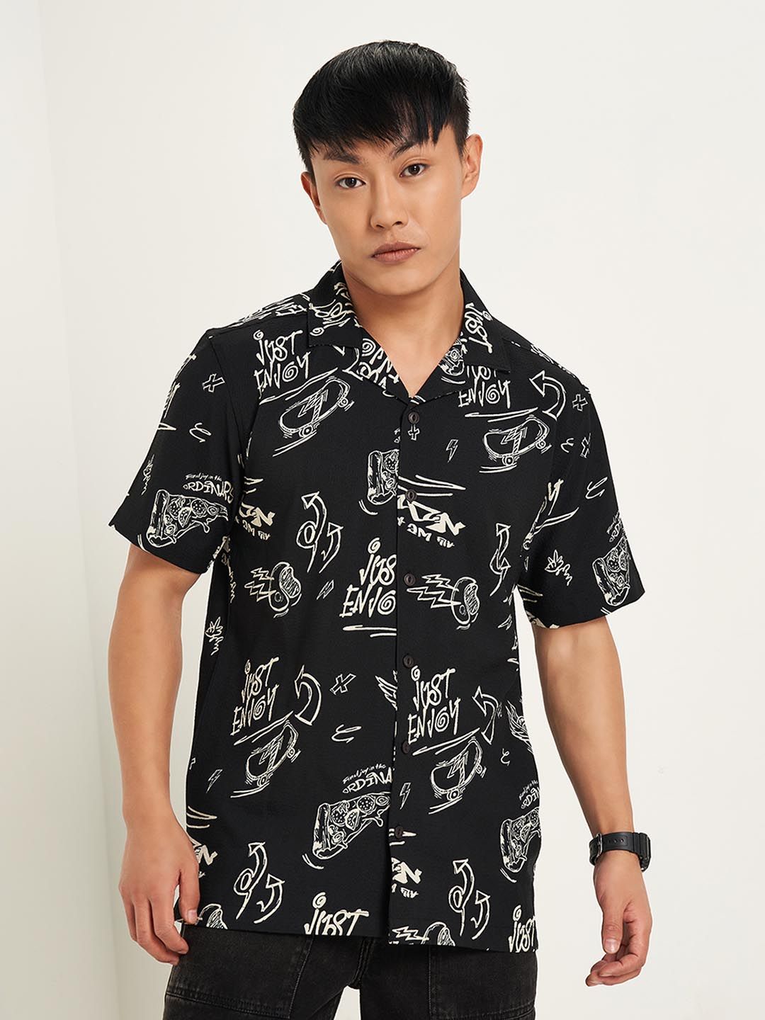 People Men Slim Fit Floral Opaque Printed Casual Shirt-picture-34