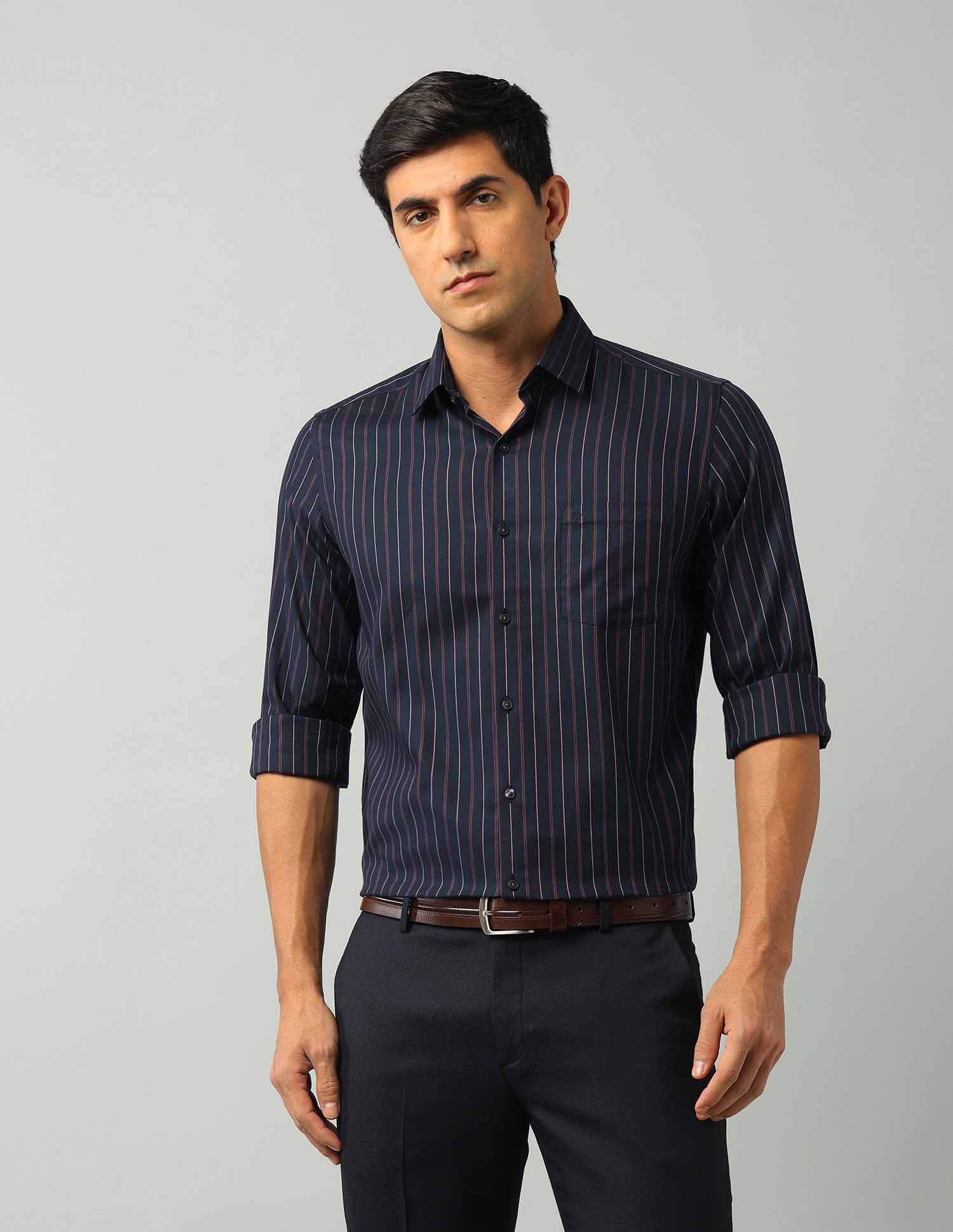 Arrow Men Slim Fit Spread Collar Vertical Striped Cotton Formal Shirt-picture-28