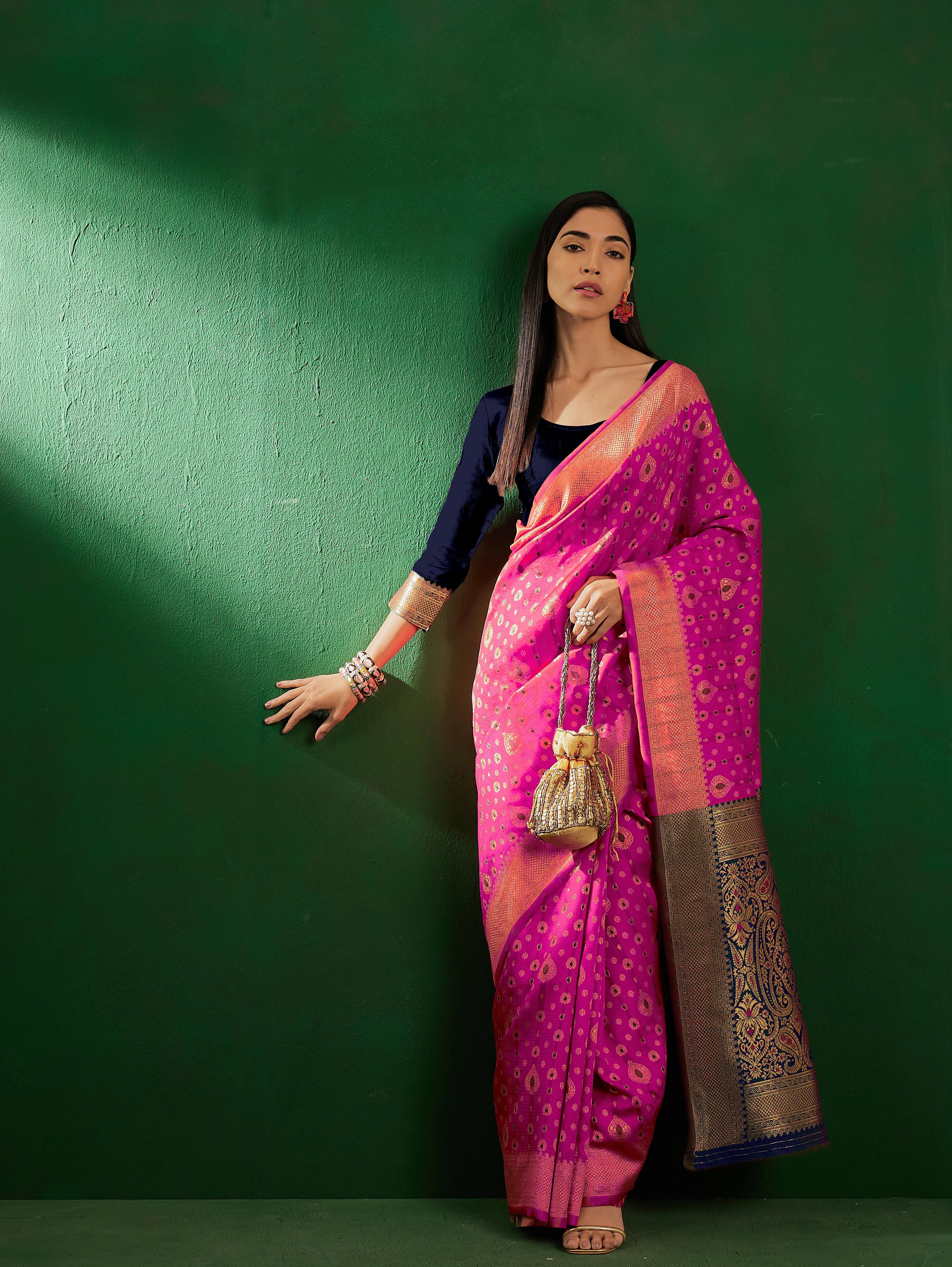 Blue and silver-toned Ethnic Motifs Zari Saree main image 0