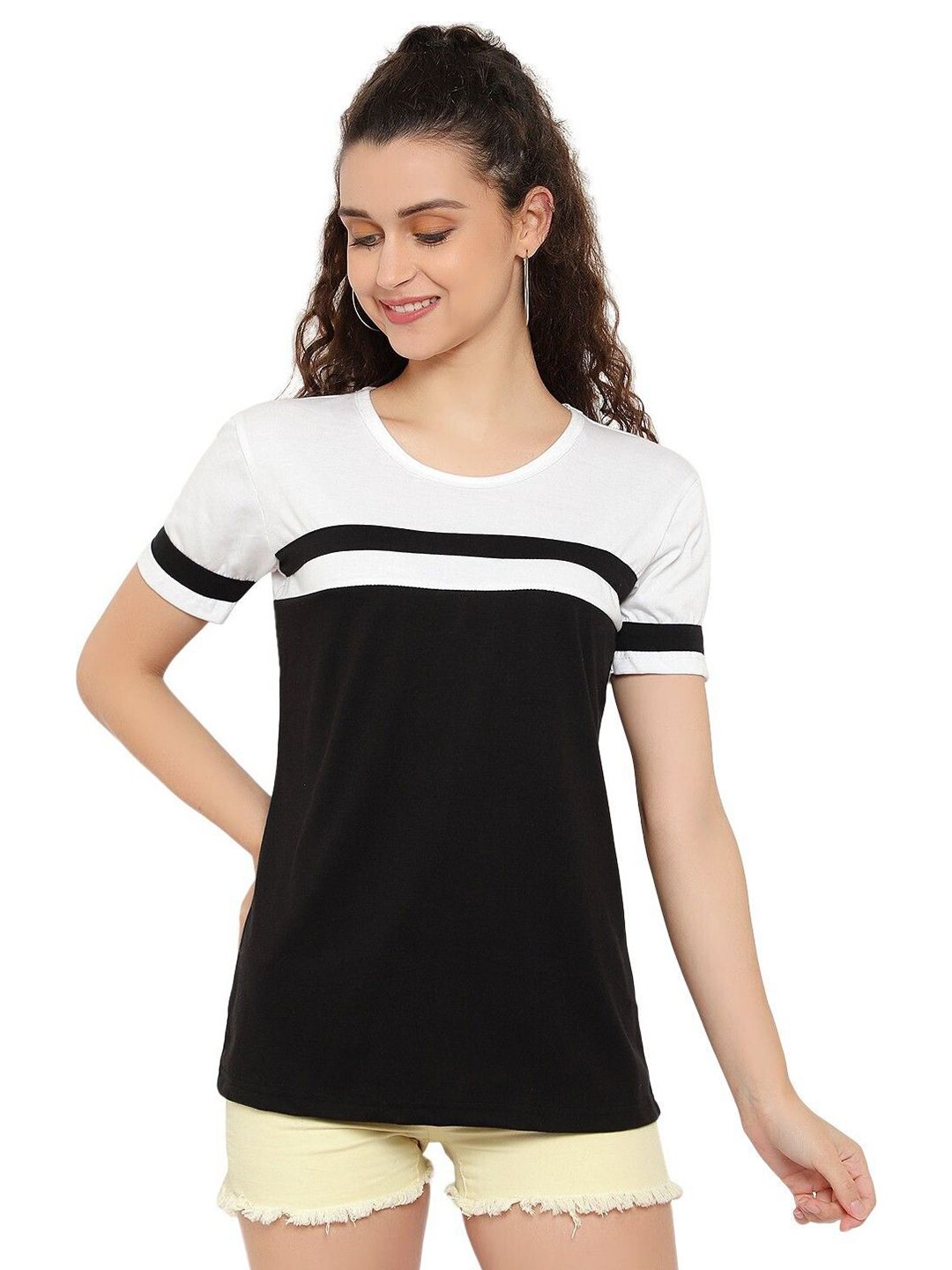 DEEPMAYRA COLLECTION Women Colourblocked Round Neck Cotton T-shirt-picture-29