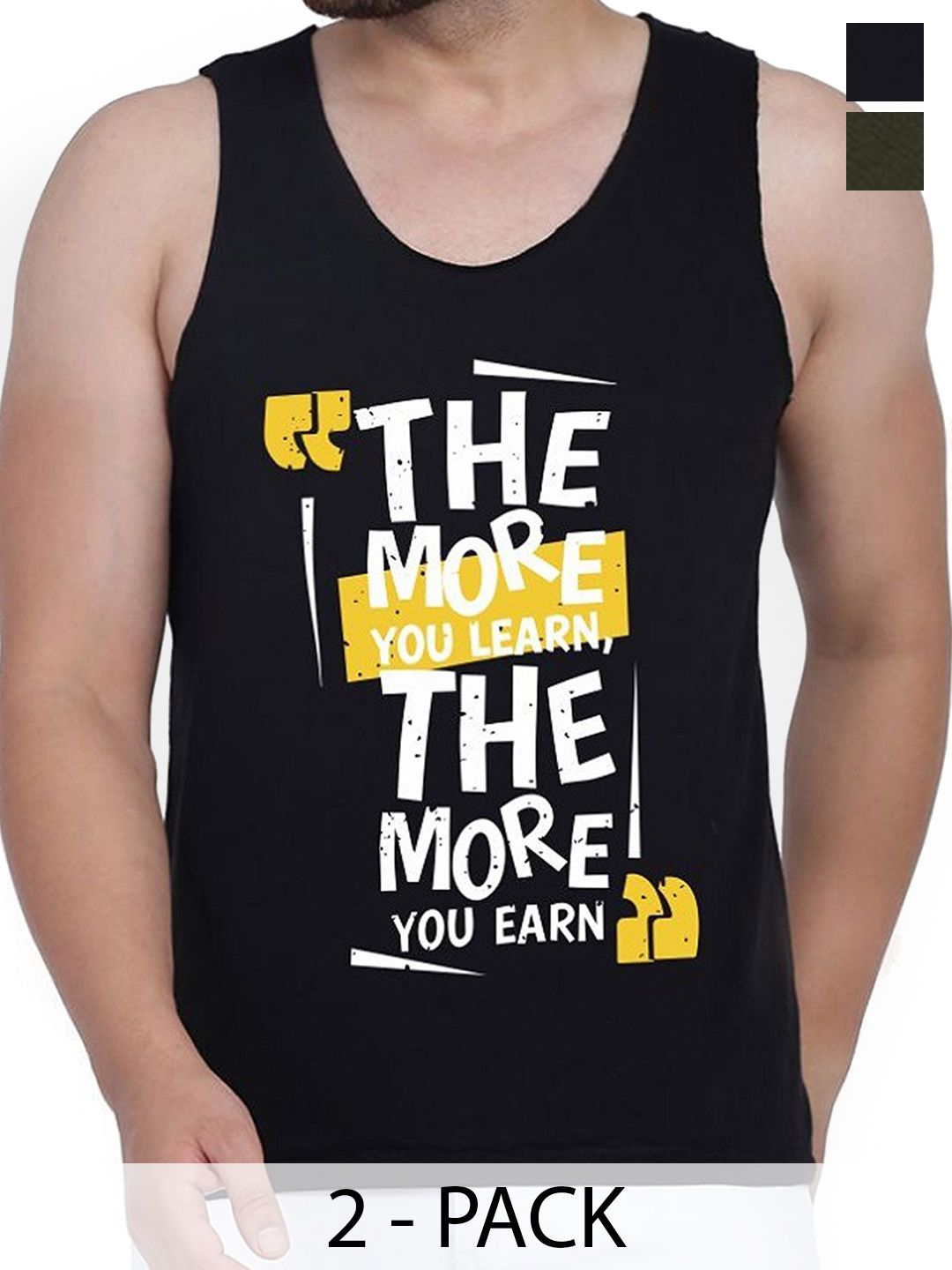 Woostro Pack Of 2 Printed Cotton Gym Vests RS26 CMB (MORE BLACK) (RUN OLIVE)-picture-37