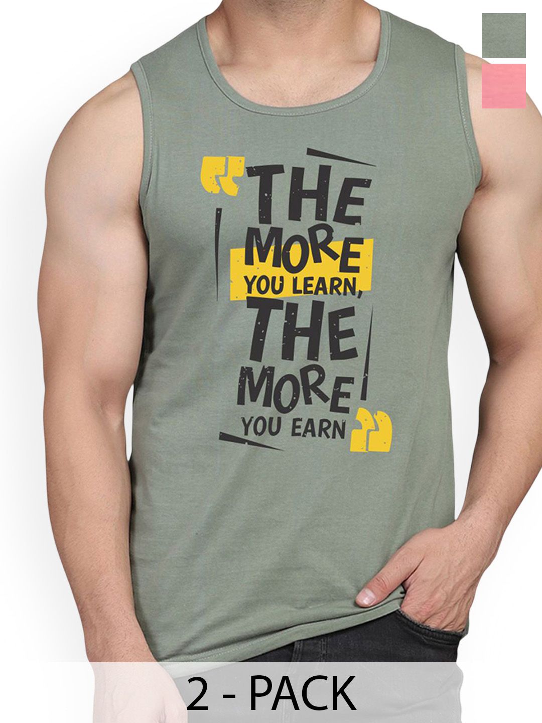 WOOSTRO Pack Of 2 Printed Combed Cotton Gym Vest RS26 CMB (MORE LGTGREEN) (98 PEACH)-picture-41