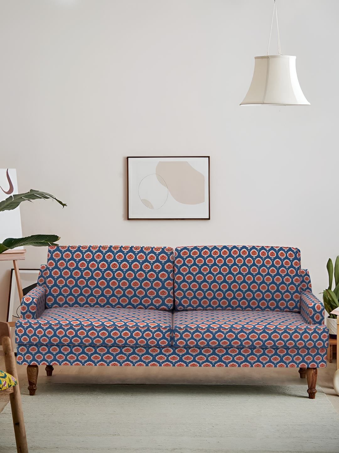 Chumbak Blue & Red Floral Printed Nawab Couch 3 Seater Inflatable Sofa & Bed-picture-43