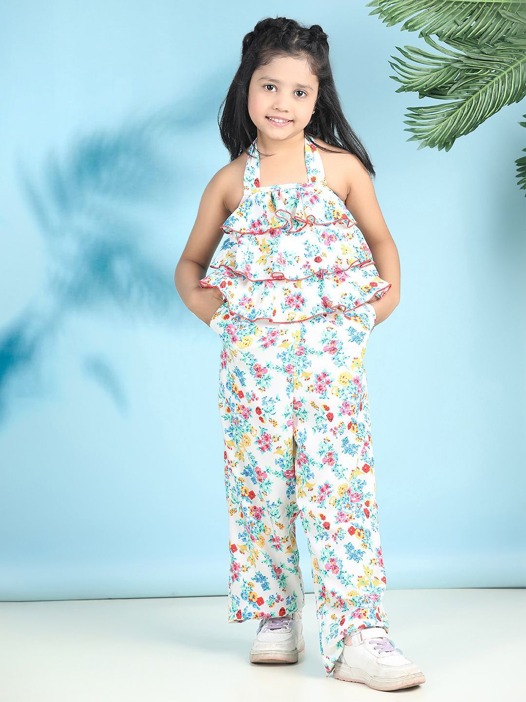 Cutiekins Girls Halter Neck Printed Basic Jumpsuit with Ruffles-picture-23