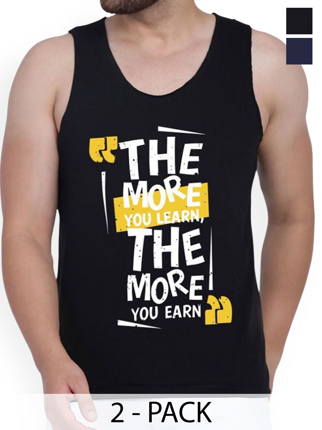 WOOSTRO Pack Of 2 Printed Combed Cotton Gym Vest RS26 CMB (MORE BLACK) (MORE NAVY)-picture-23