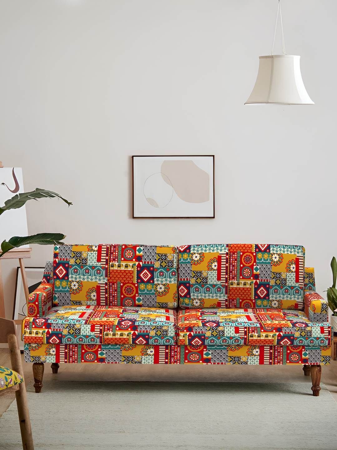 Chumbak Red & Yellow Nawab Couch - Floral Swirls 3 Seater Inflatable Sofa & Bed-picture-20