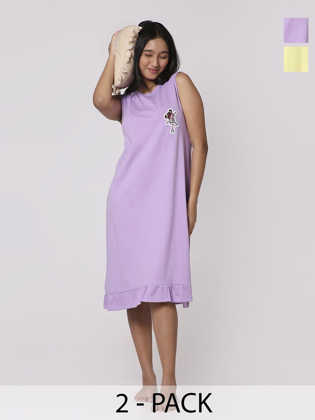 TotzTouch Girls Pack of 2 Printed Pure Cotton Nightdress-picture-26