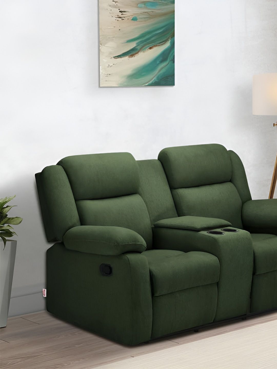 Duroflex Avalon Twin - 2 Seater Manual Fabric Recliner Console & Cup Holder