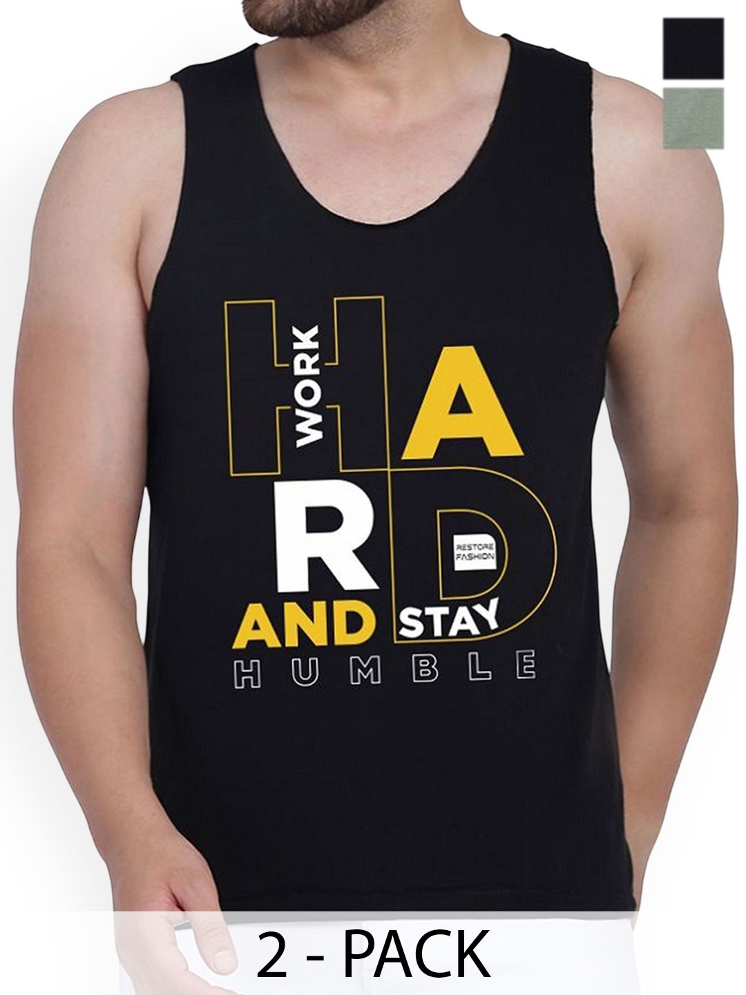 WOOSTRO Pack Of 2 Printed Cotton Gym Vests RS26 CMB (MORE LGTGREEN) (HARD BLACK)-picture-50