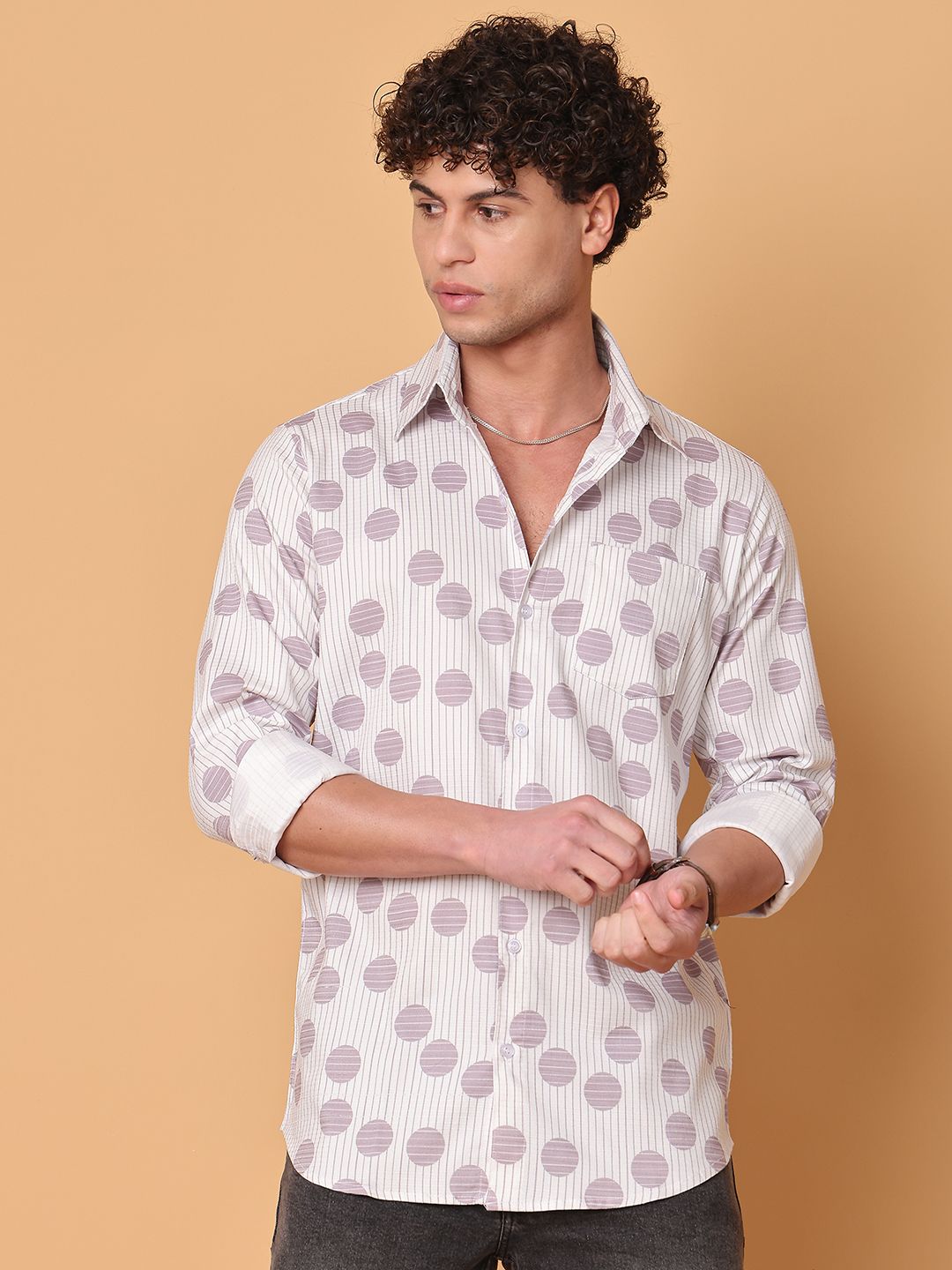 Tanip Men Spread Collar Geometric Printed Cotton Casual Shirt-picture-23