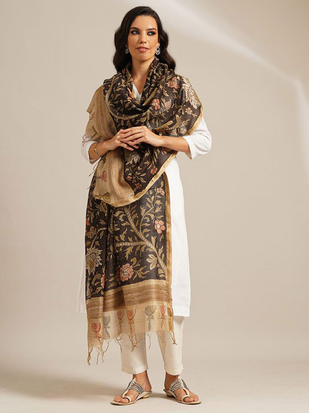JAYPORE Floral Printed Cotton Silk Dupatta-picture-23