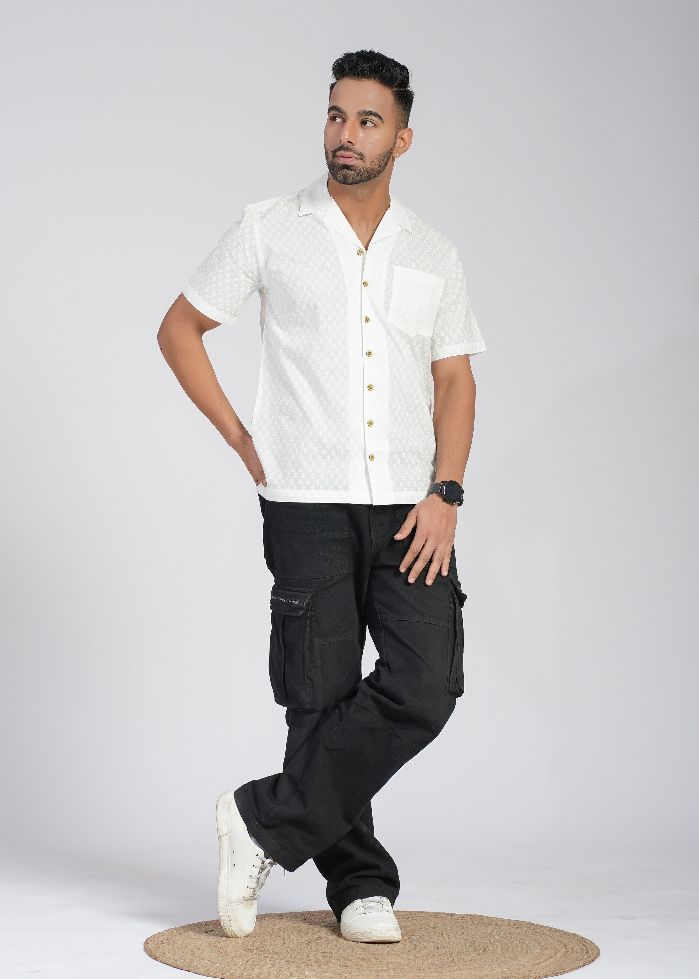 Cotton Curio Men Comfort Fit Cuban Collar Textured Cotton Casual Shirt-picture-42