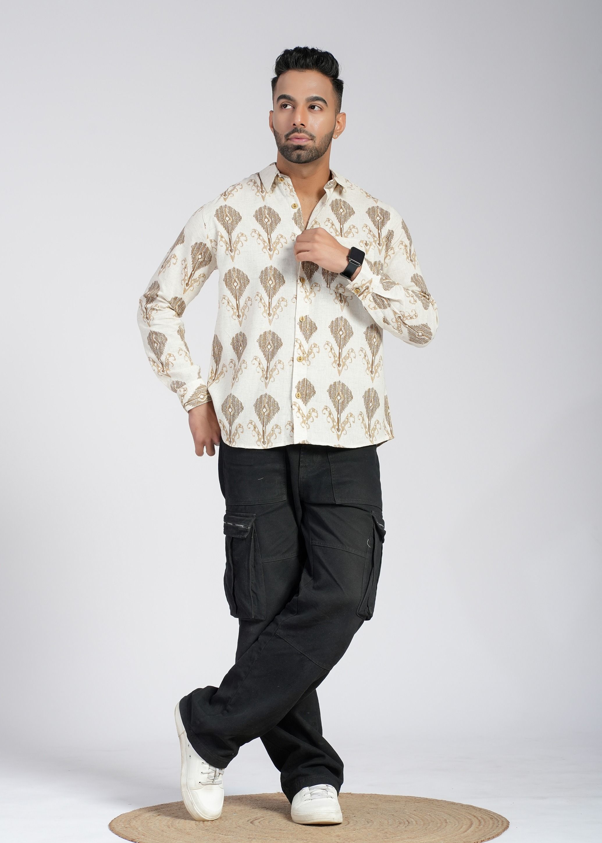 Cotton Curio Men Comfort Fit Spread Collar Floral Printed Cotton Casual Shirt-picture-26