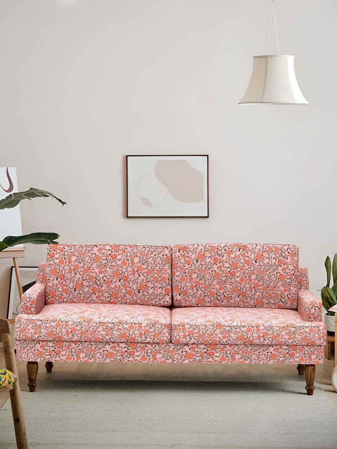 Chumbak Orange & Green Nawab Couch - Earthy Florals 3 Seater Inflatable Sofa & Bed-picture-37