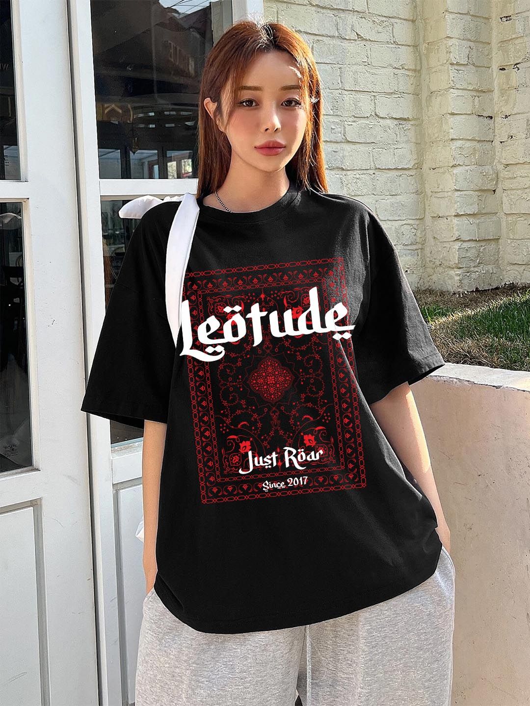Leotude Women Graphic Printed Round Neck Cotton Oversized T-shirt-picture-19