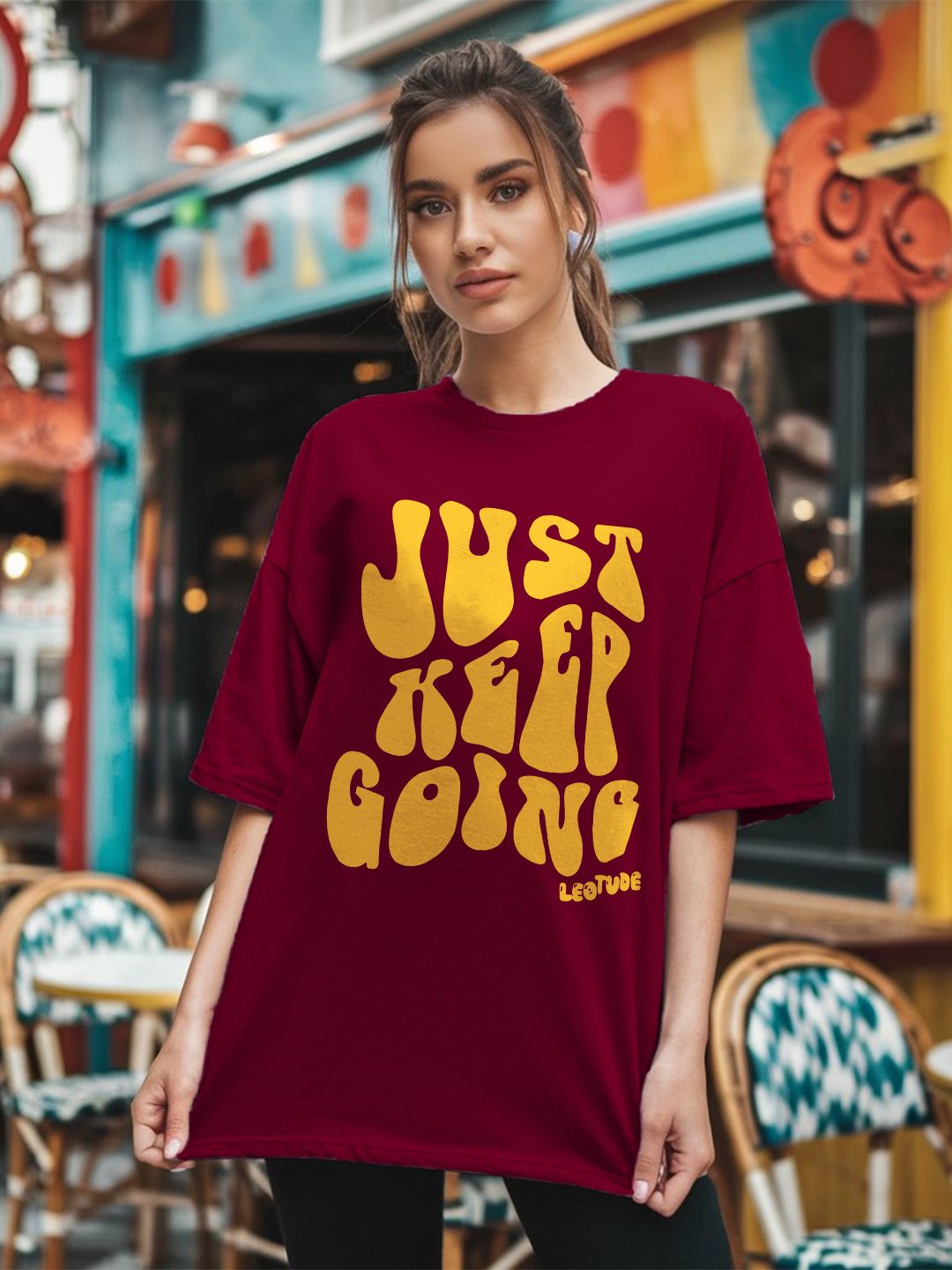 Leotude Women Typography Printed Round Neck Cotton Oversized T-shirt-picture-17