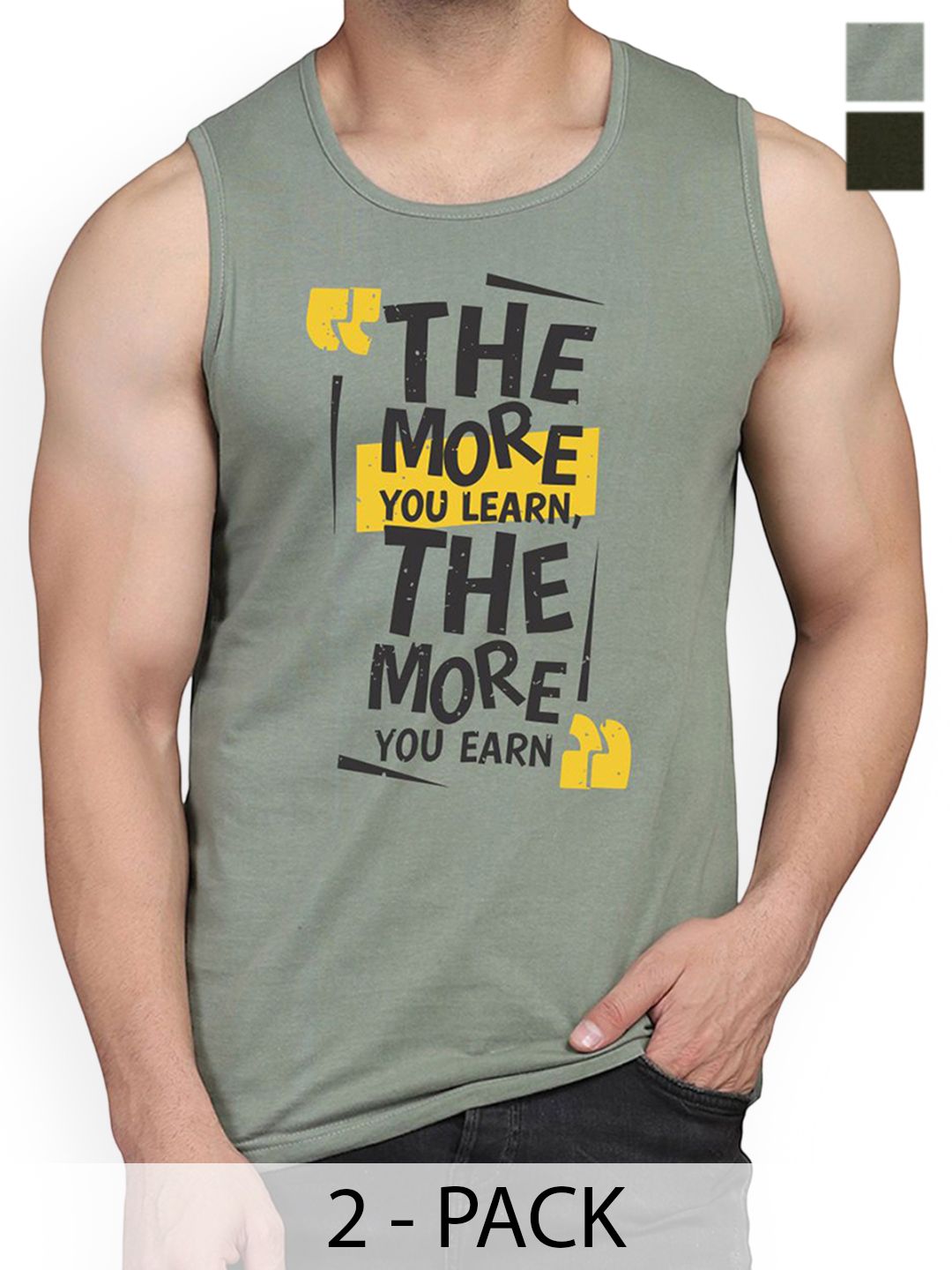 WOOSTRO Pack Of 2 Printed Combed Cotton Gym Vest RS26 CMB (MORE LGTGREEN) (98 OLIVE)-picture-10