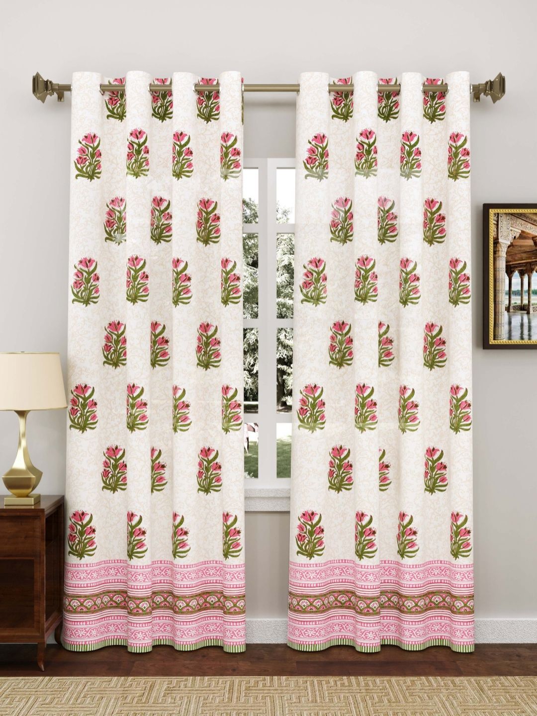 Myntra Elegant Homes Pink & White Set of 2 Ethnic Motifs Door Curtain-picture-21