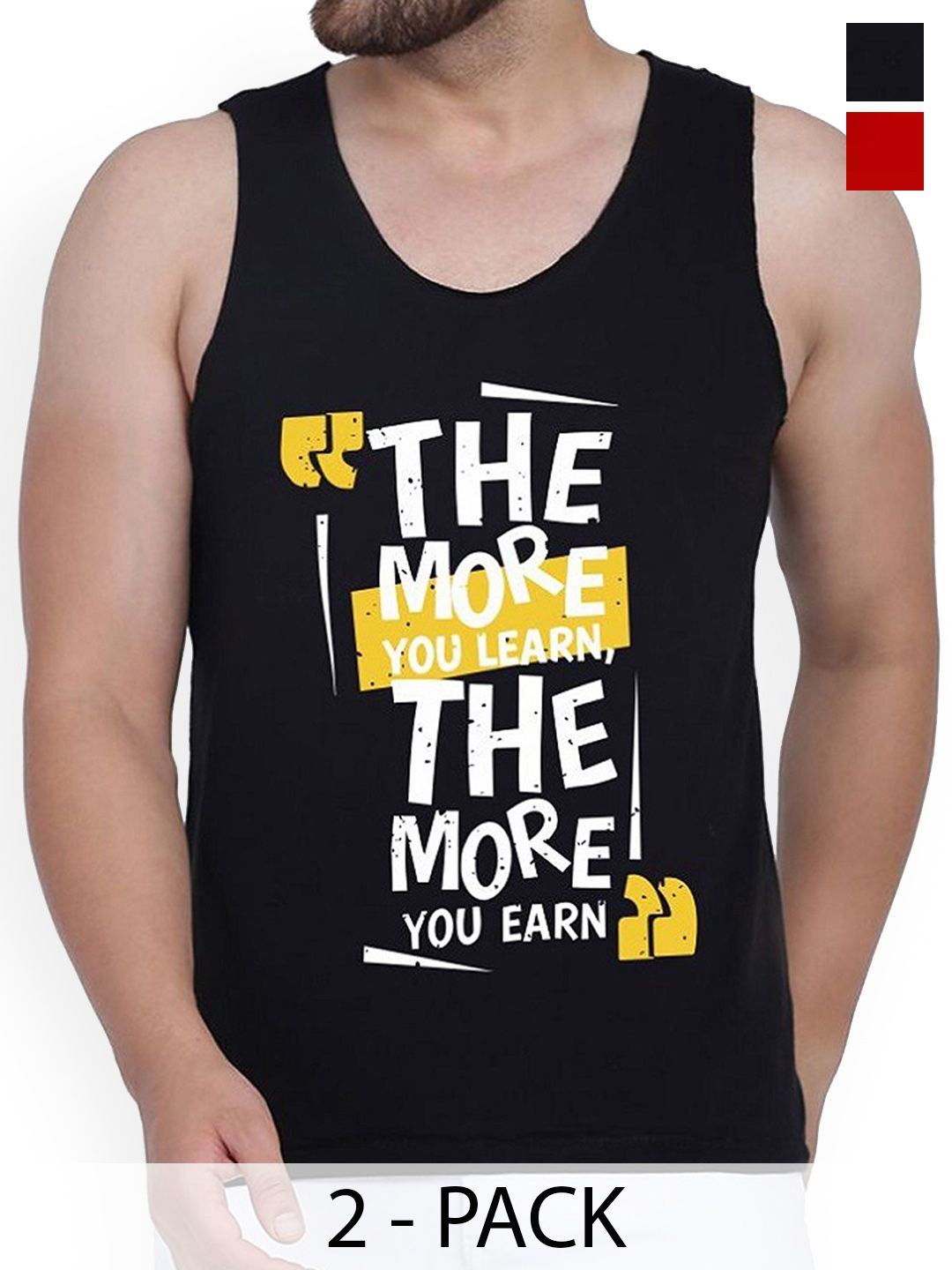 WOOSTRO Pack Of 2 Printed Combed Cotton Gym Vest RS26 CMB (MORE BLACK) (MORE RED)-picture-41