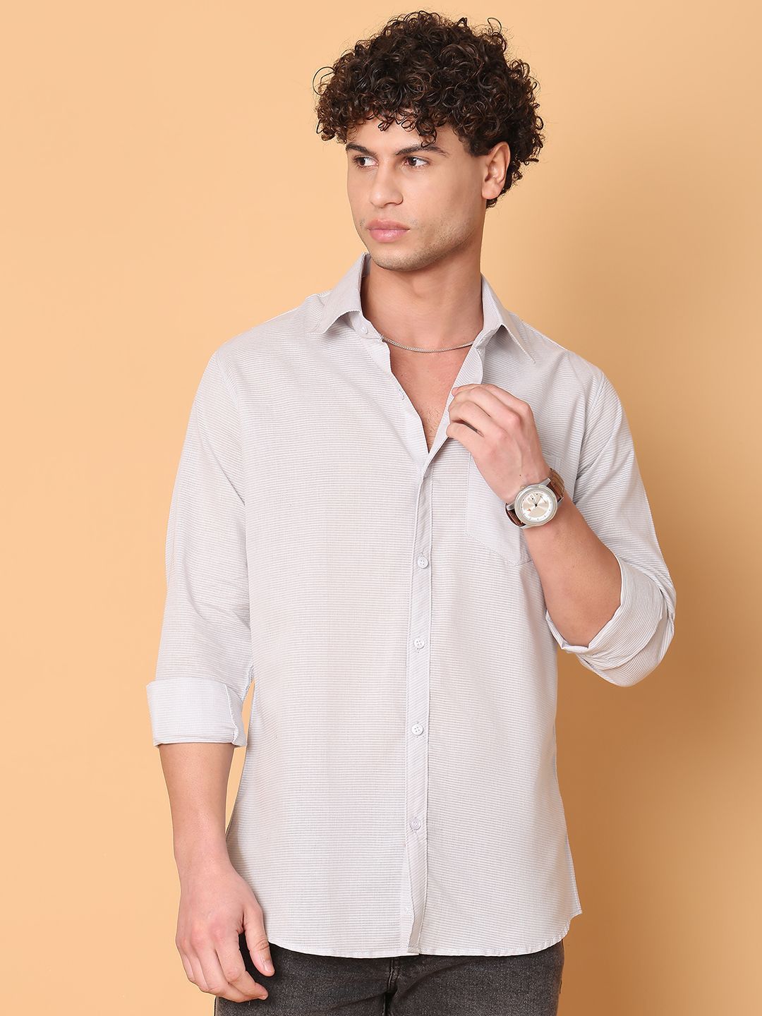Tanip Men Spread Collar Textured Cotton Casual Shirt-image-45