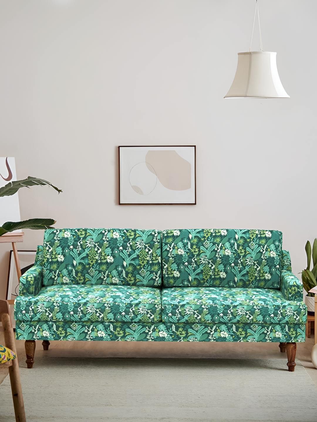 Chumbak Nawab Couch Tropical Ikkat Green & White Three Seater Inflatable Sofa and Bed-picture-29