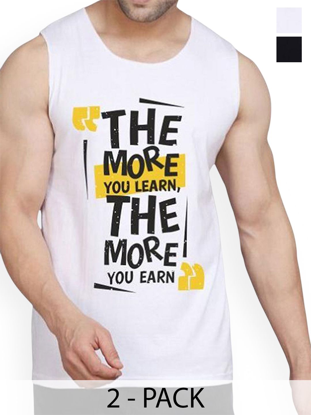 Woostro Pack Of 2 Printed Cotton Gym Vests RS26 CMB (MORE BLACK) (MORE WHITE)-image-11
