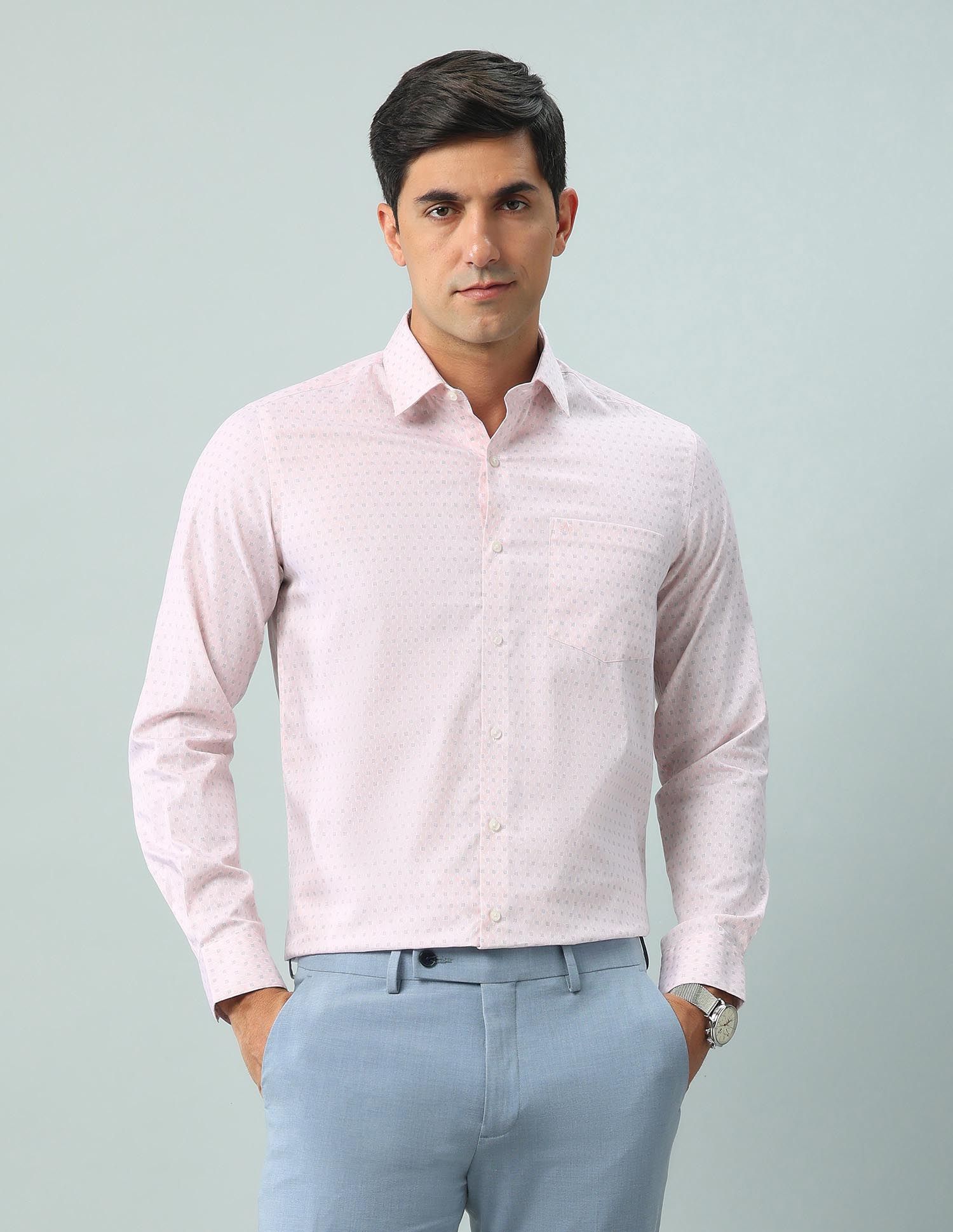 Arrow Men Slim Fit Spread Collar Geometric Printed Cotton Formal Shirt-image-5