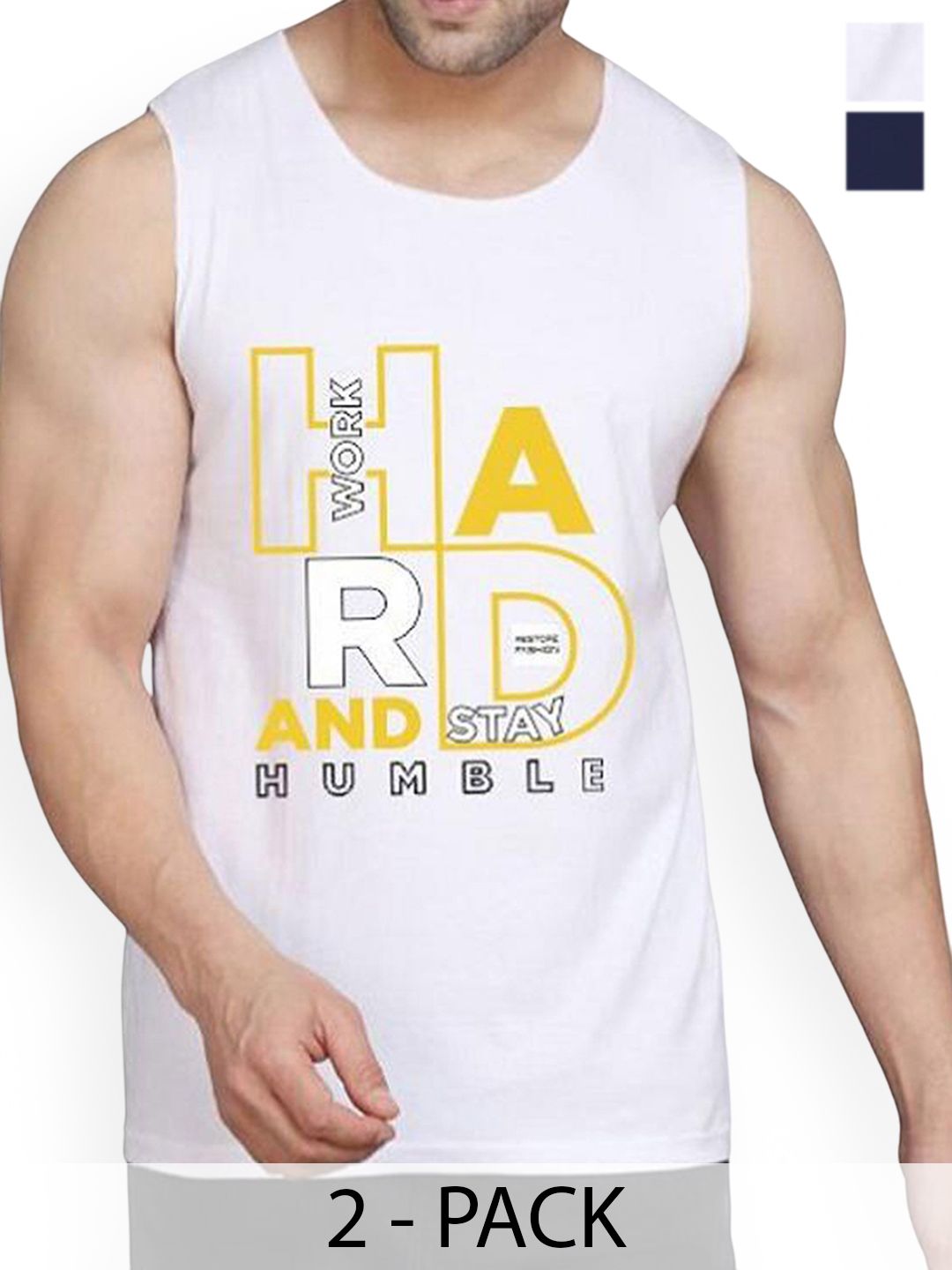 WOOSTRO Pack Of 2 Printed Cotton Gym Vests RS26 CMB (HARD WHITE) (RUN NAVY)-picture-25