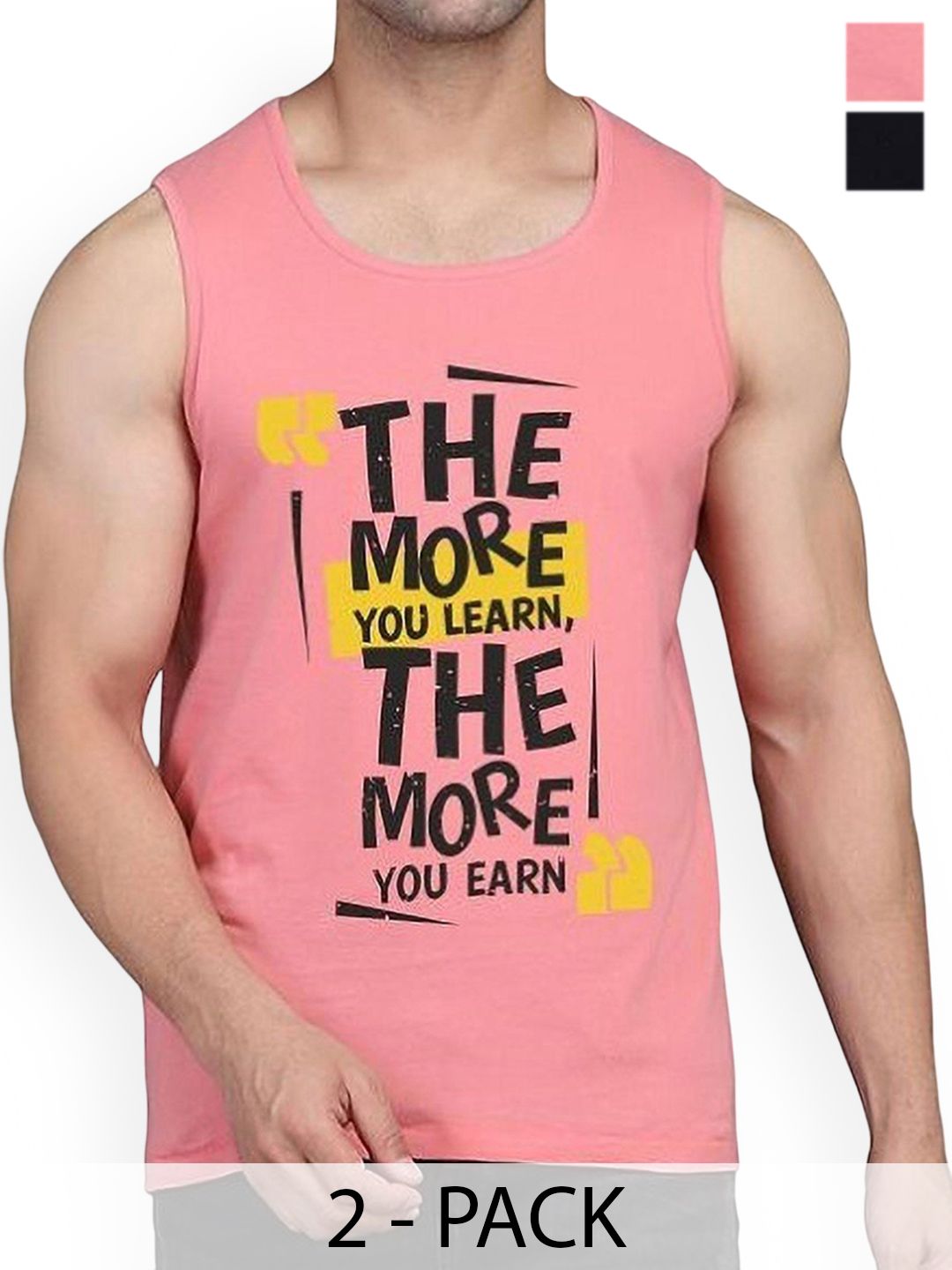 WOOSTRO Pack Of 2 Printed Combed Cotton Gym Vest RS26 CMB (MORE BLACK) (MORE PEACH)-picture-44