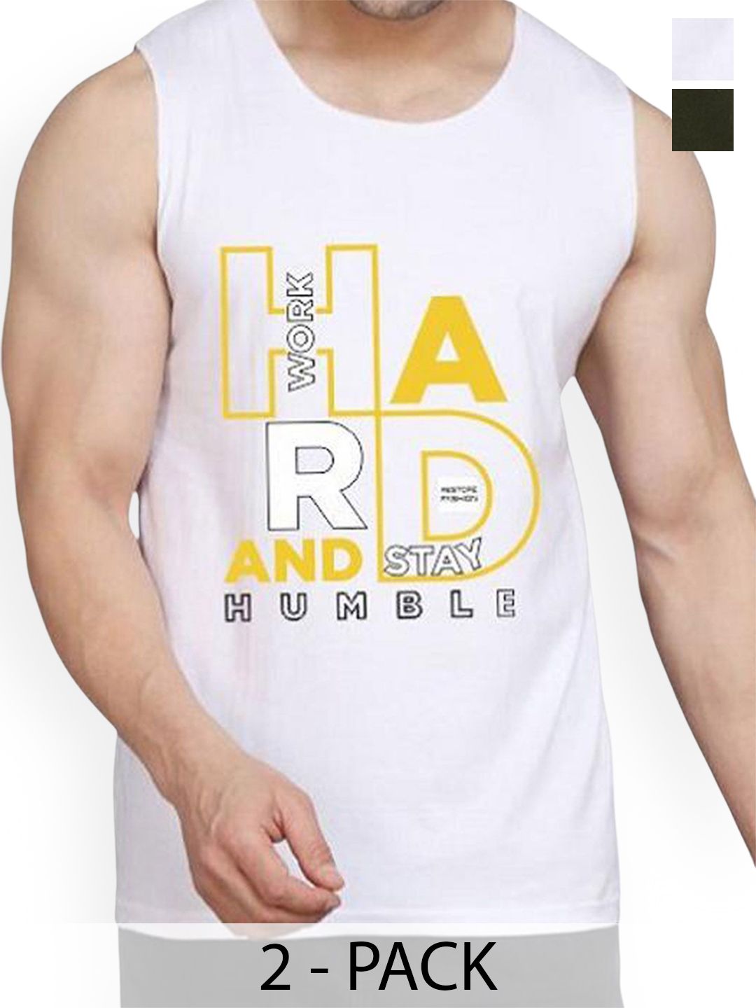 WOOSTRO Pack Of 2 Printed Combed Cotton Gym Vest RS26 CMB (HARD WHITE) (RUN OLIVE)-picture-11