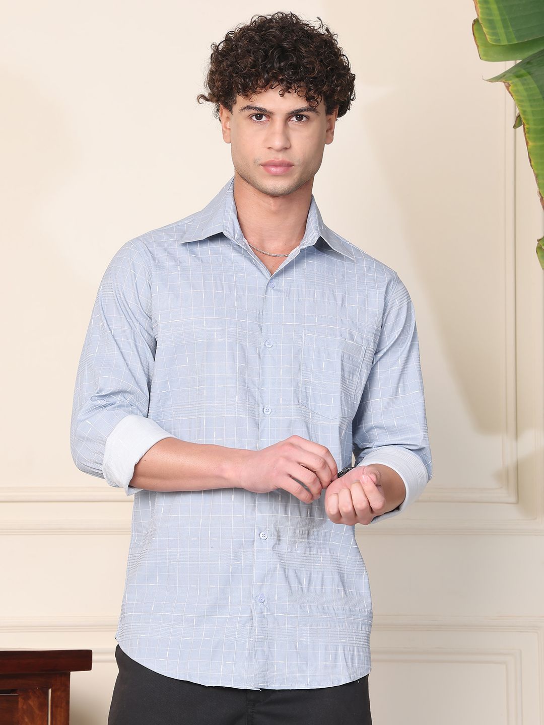 Tanip Men Spread Collar Checked Cotton Casual Shirt-picture-34