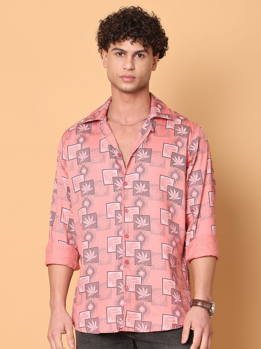 Tanip Men Cuban Collar Floral Printed Cotton Casual Shirt-picture-31
