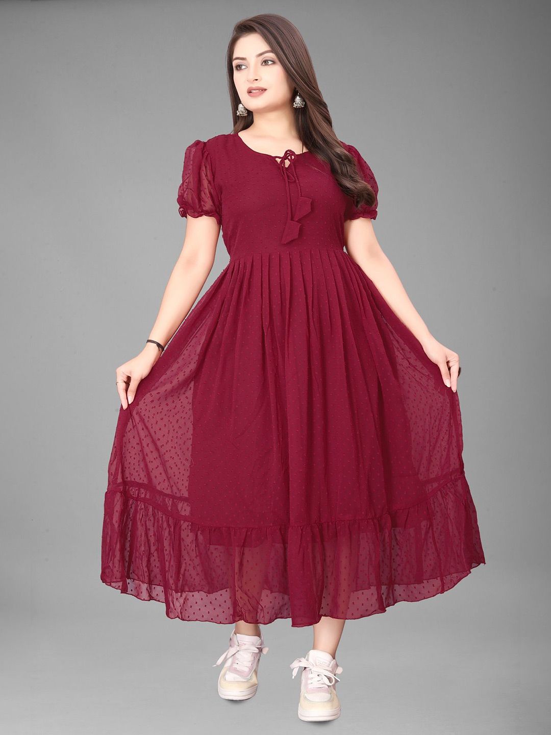 KRISHTI CREATION Women Self Design Fit & Flare Midi Dress