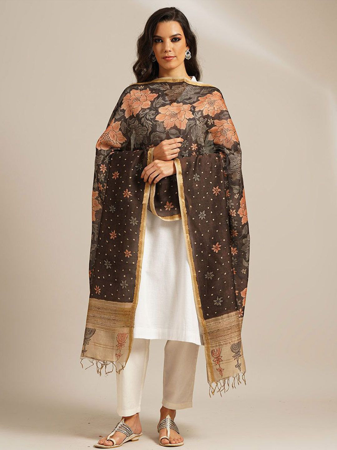 JAYPORE Floral Printed Cotton Silk Dupatta-picture-22