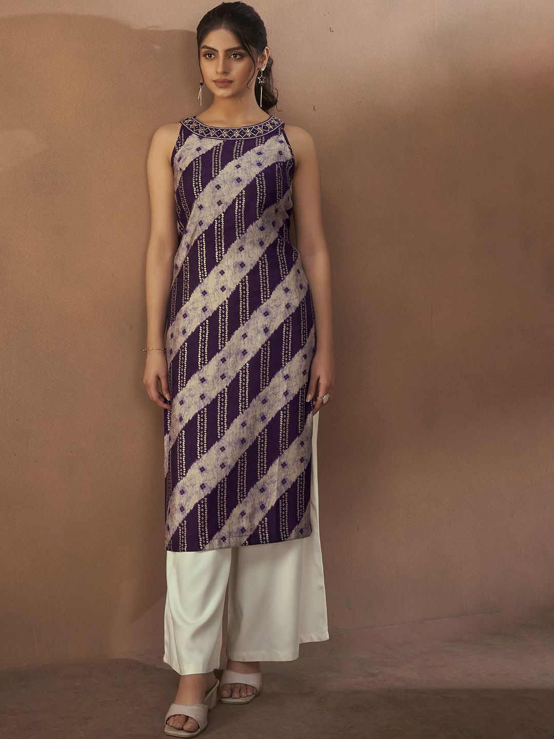 Anouk Women Bandhani Embroidered Halter Neck Gotta Patti Kurta-picture-20