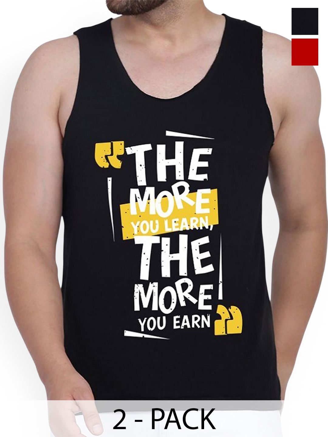 WOOSTRO Pack Of 2 Printed Combed Cotton Gym Vest RS26 CMB (MORE BLACK) (HARD RED)-picture-38