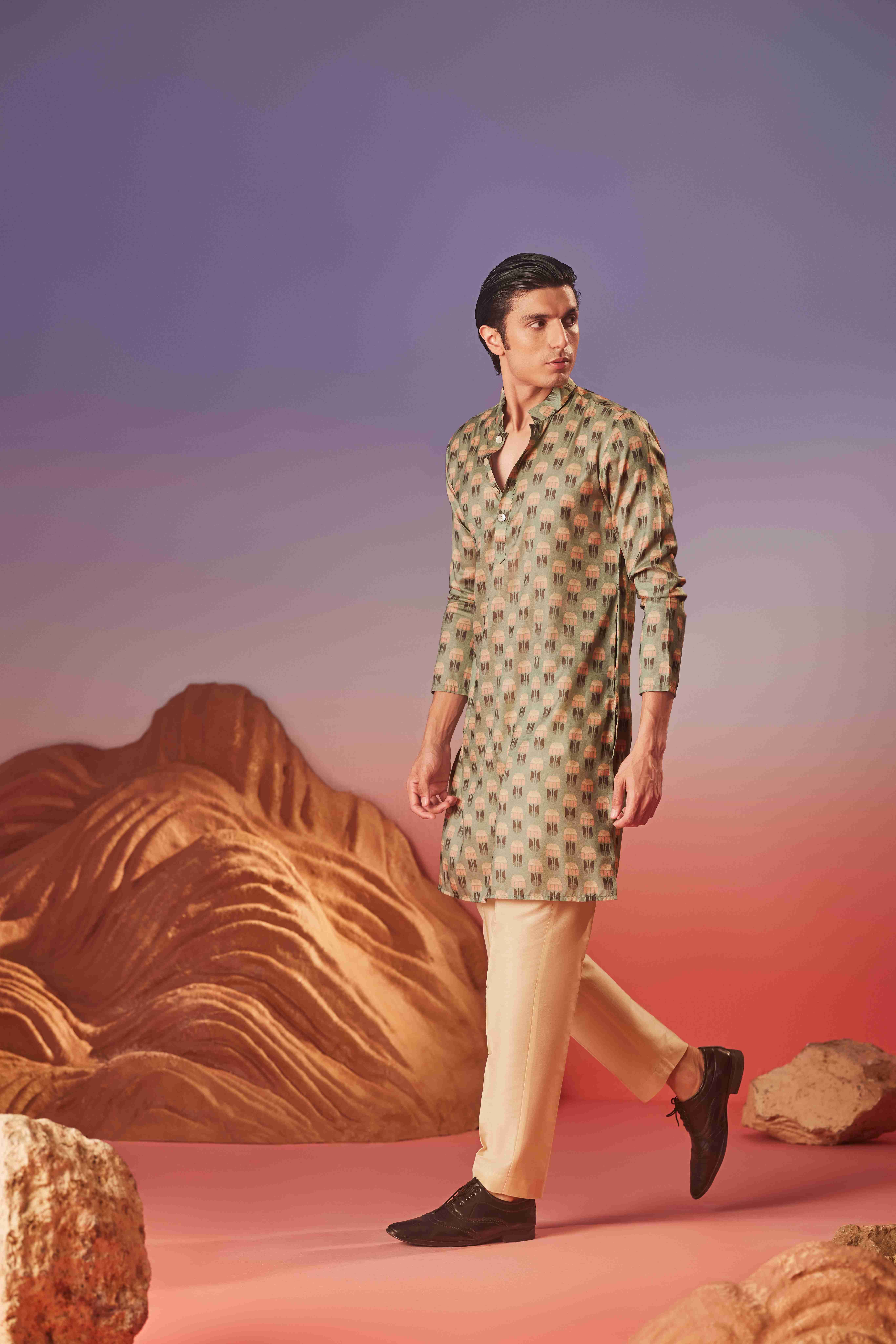 Eleven Brothers Men Geometric Cold-Shoulder Sleeves Kurta-picture-10