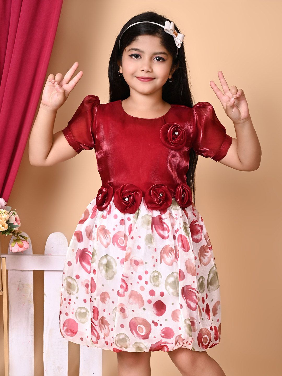 BARKAT DESIGNING PLANET Floral Puff Sleeve Chiffon A-Line Dress-picture-18