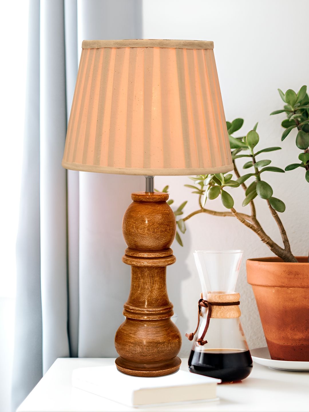 Homesake White Textured Wood Industrial Frusturical Shaped Table Lamp-image-43