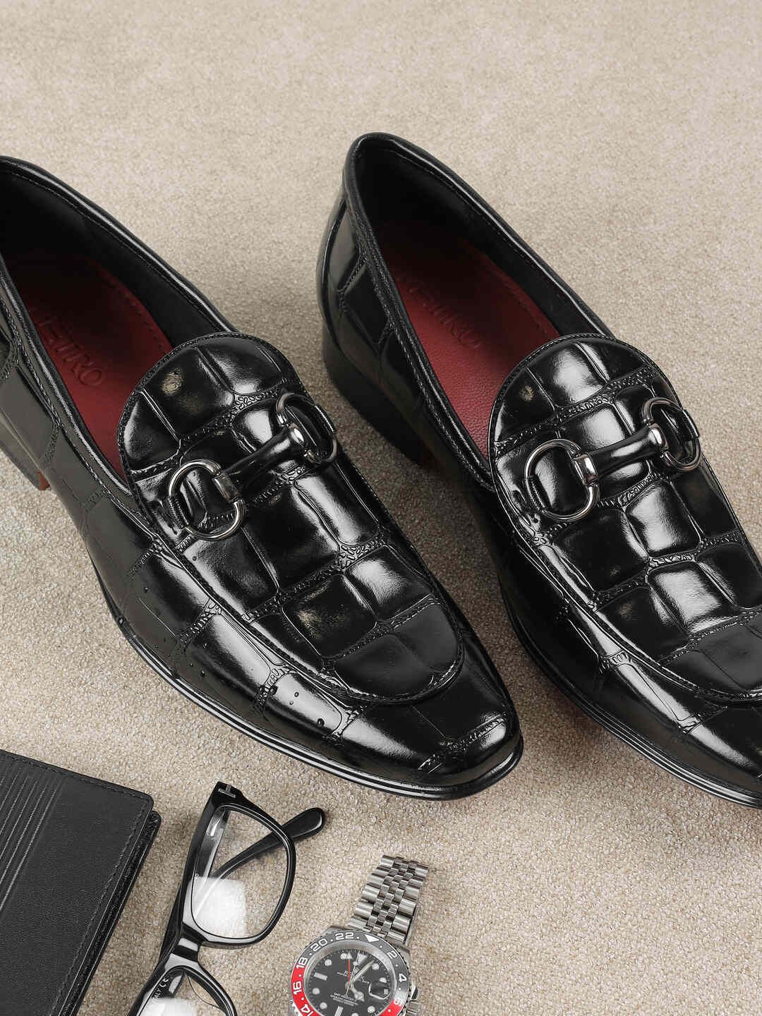 Metro Men Textured Leather Formal Slip-Ons-picture-22