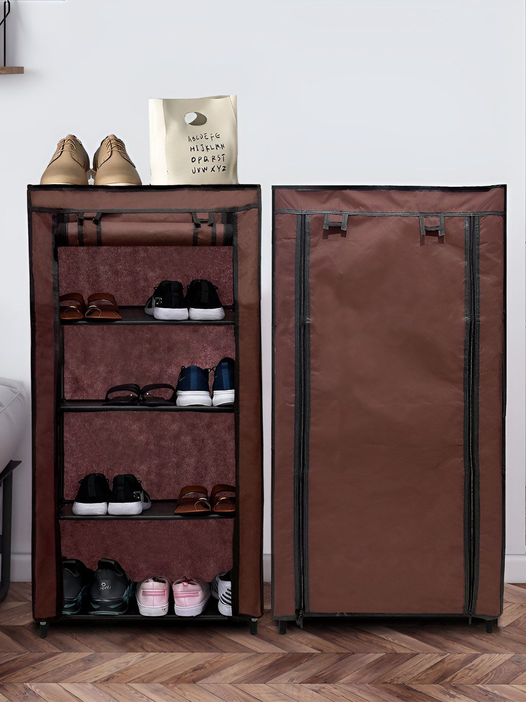 Urban Choice Brown Metal 4-Layer Shoe Rack With Cover-picture-47