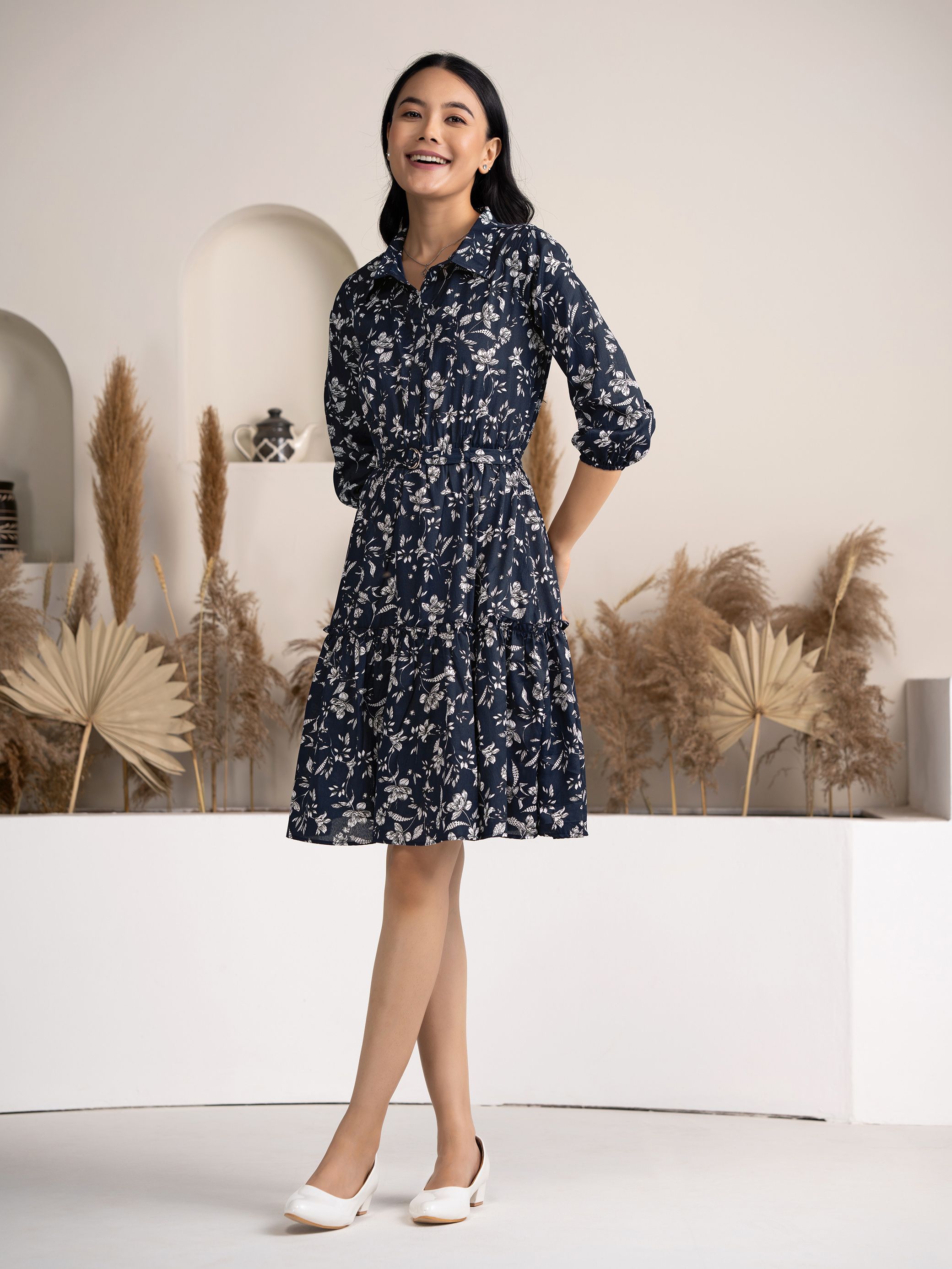 Flower Pattern Flare Dress DPY0058