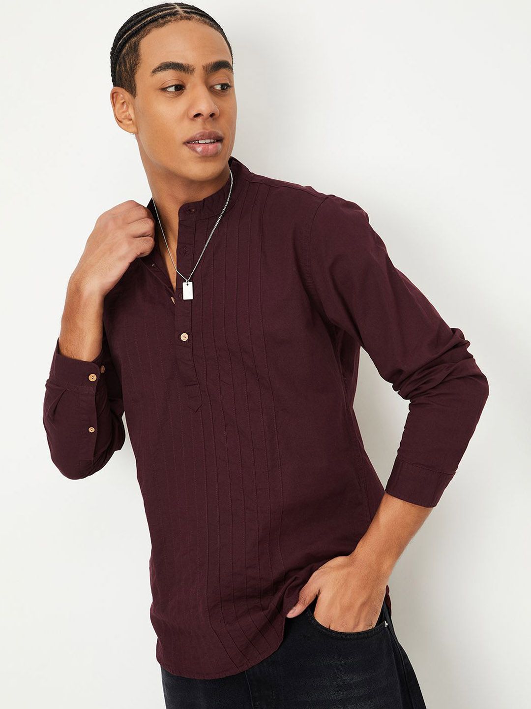 max Mandarin Collar Pleated Pure Cotton Straight Kurta-picture-37