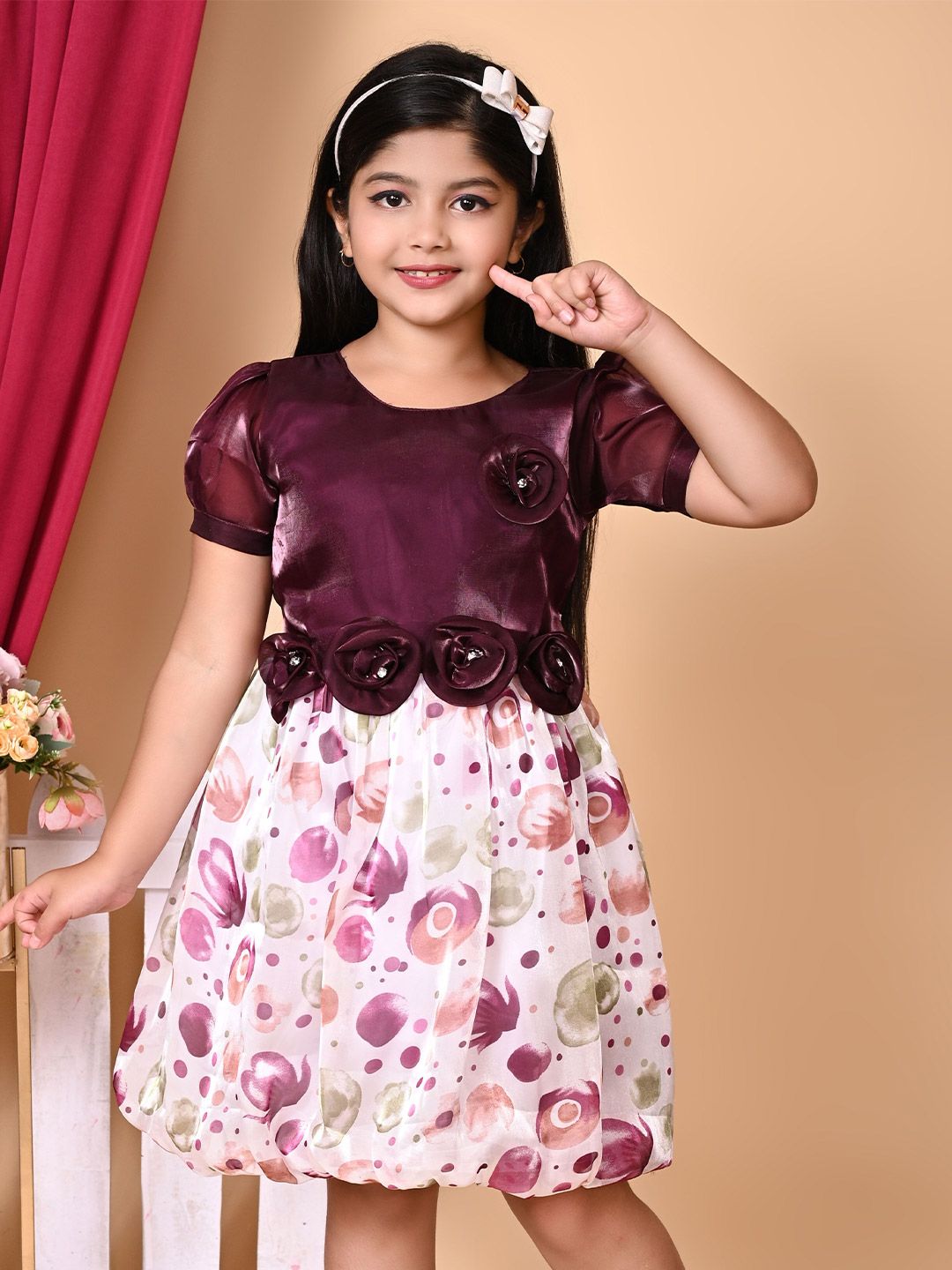 BARKAT DESIGNING PLANET Floral Puff Sleeve Chiffon A-Line Dress-picture-19