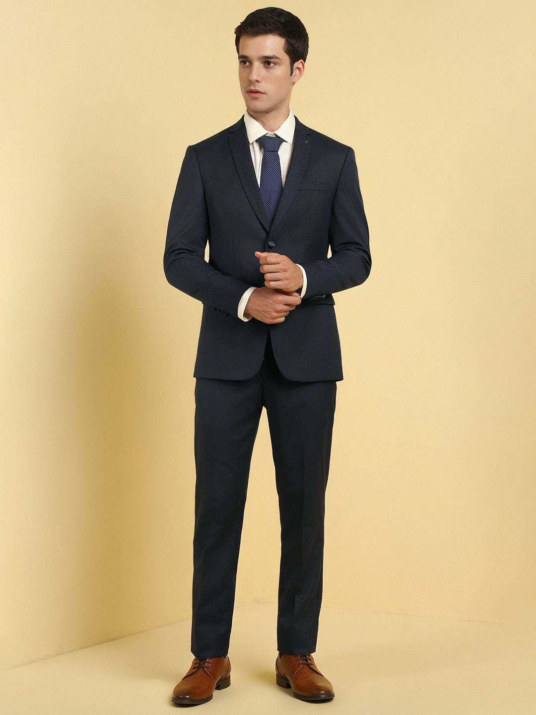 Allen Solly Textured Slim Fit Single-Breasted Two Piece Formal Suit-picture-12