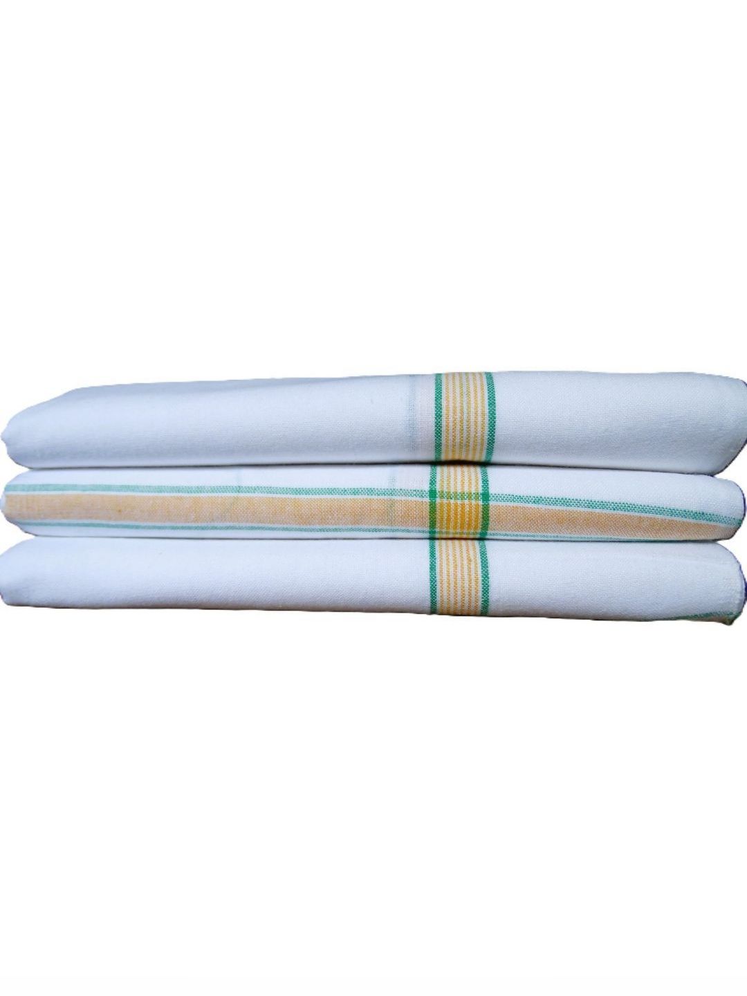 SR HANDLOOMS AND TEXTILES White & Yellow 3 Piece Striped Cotton 250 GSM Towel Set-picture-31